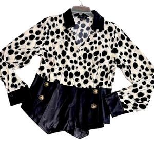 Gracia Black and White Animal Print Wrap Faux Leather Womans Top Size Large